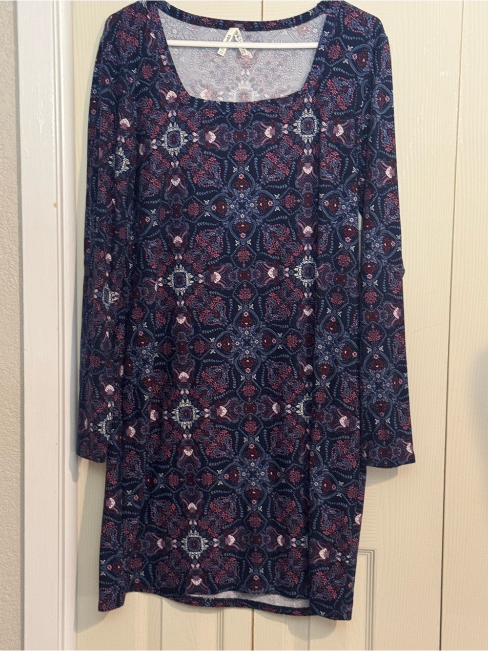 Mudd Navy Multicolor Floral Geometric Long Sleeve Dress